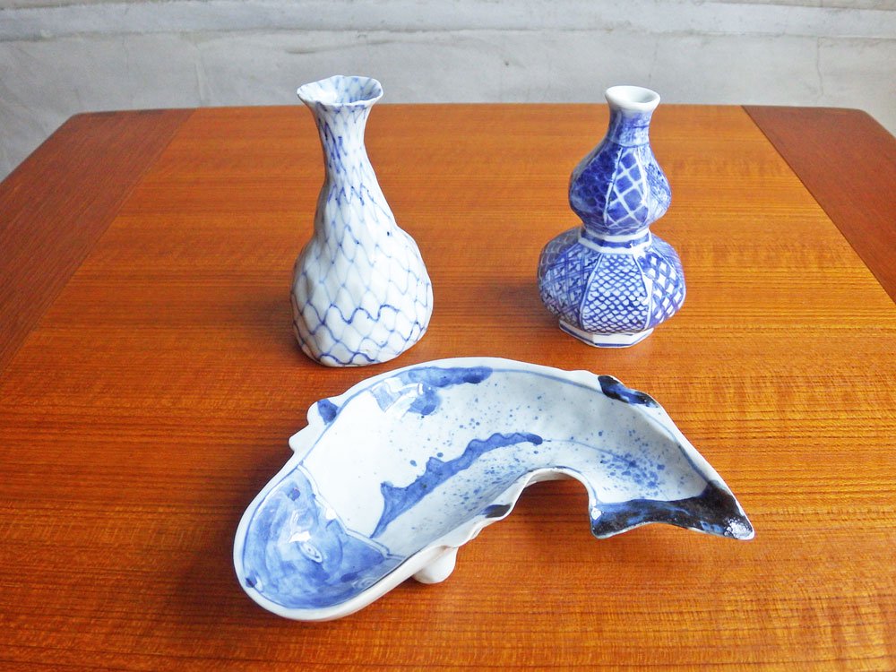 村田森 染付 酒器 徳利 ひょうたん型 現代作家♪