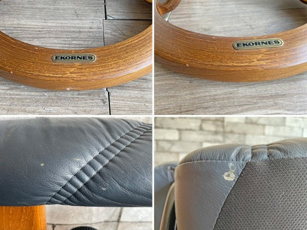 エコーネス EKORNES ディプロマット ストレスレス リクライニングチェア オットマン付 ネイビー 北欧 ノルウェー 現状品 ●