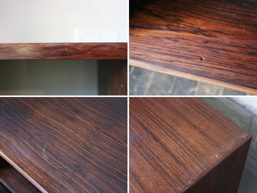 北欧ビンテージ Scandinavian Vintage ローズウッド ブックシェルフ 本棚 飾り棚 H90cm 棚板×2 可動式 真鍮製 脚付 リメイク品 北欧家具 ◎