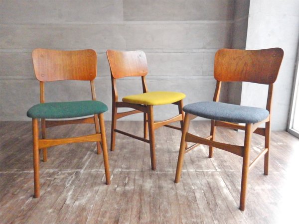 デンマークビンテージ Danish Vintage イブ・コフォード・ラーセン Ib Kofod Larsen ダイニングチェア チーク材 プライウッド グレーファブリック♪