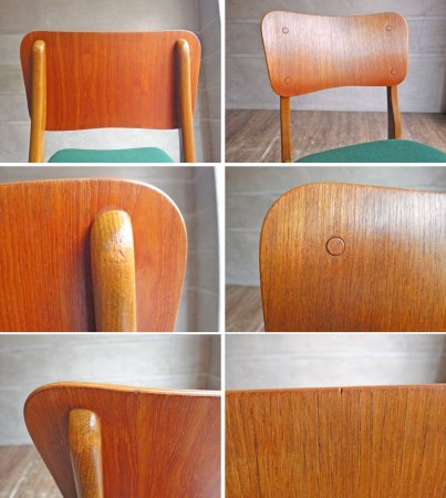 デンマークビンテージ Danish Vintage イブ・コフォード・ラーセン Ib Kofod Larsen ダイニングチェア チーク材 プライウッド グリーンファブリック♪