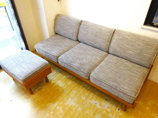 ウニコ unico アルベロ ALBERO オットマン グレー系 ミックスファブリック×チークカラー 北欧ビンテージスタイル ★