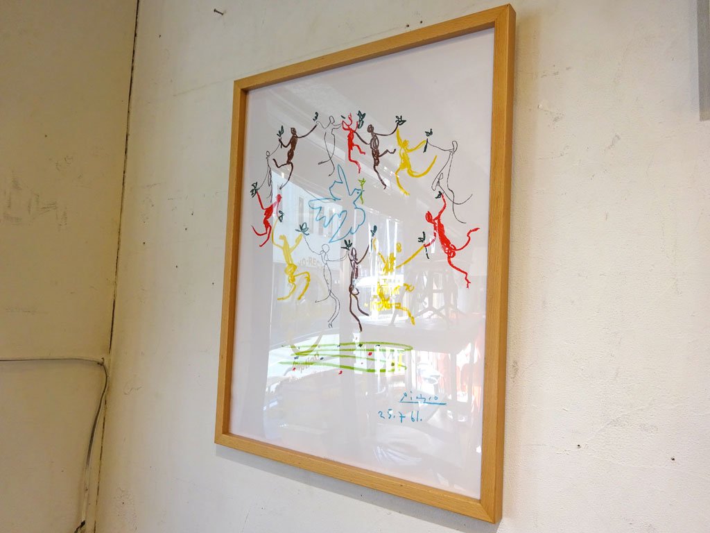 パブロ・ピカソ Pablo Picasso 輪舞 LaRonde アートパネル Art panel ビーチ材ナチュラルフレーム ≒B2 サイズ ★