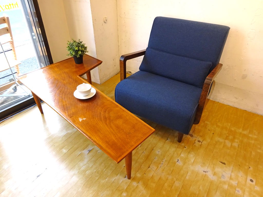 スタンダードトレード STANDARD TRADE 1シーター ソファ ネイビー系 ダークオークフレーム SFA-01C-1P 定価145,200円 ★