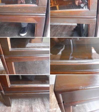 UKビンテージ UK Vintage スタッキングブックケース ガラスキャビネット フラップ扉 3段 ブラウン ♪