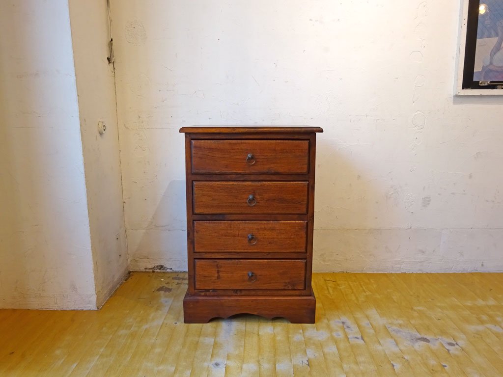 アジアン家具 Asian Furniture チーク無垢材 サイドチェスト 4dr 小抽斗 リゾートスタイル ★