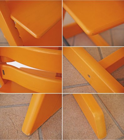 ストッケ STOKKE トリップトラップ TRIPP TRAPP ベビーチェア キッズチェア オレンジ色 S/N4~ 木製カード 革ベルト ノルウェー 北欧家具 ◇