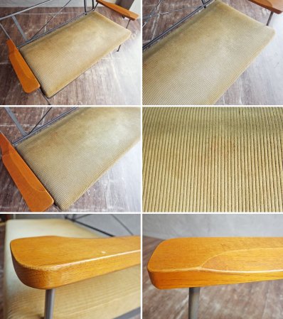 トラックファニチャー TRUCK FURNITURE HRソファ 2人掛け HR SOFA 2-SEATER グリーン コーデュロイ ナラ無垢材 アイアン 工業系 定価184,580円♪
