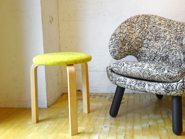 アルテック artek スツール 60×ミナ ペルホネン タンバリン Stool60 3本脚 バーチ材 ナチュラル アルヴァ・アアルト フィンランド haluta 購入 ★
