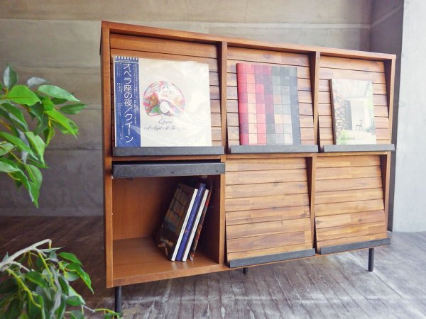 ウニコ unico スウェラ SWELLA レコードラック キャビネット W119cm アカシア材 × アイアン 西海岸スタイル 定価¥87,780- ♪