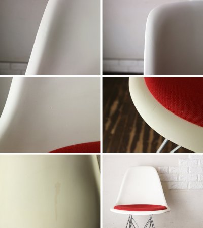 ヴィトラ vitra サイド シェルチェア ポリプロピレン製 ホワイト × レッド シートパット付き エッフェルベース C&R イームズ Eames ミッドセンチュリー ◎