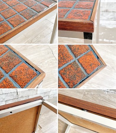 ベルギービンテージ タイルトップ コーヒーテーブル センターテーブル セラミック×ローズウッド スチールレッグ Lloyd's Antiques取扱 ●