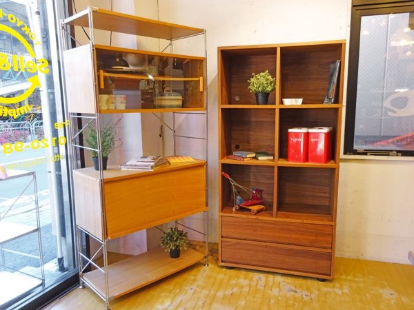 無印良品 MUJI スタッキングキャビネット ウォールナット材 基本セット+追加 3段 チェストタイプ付 ★