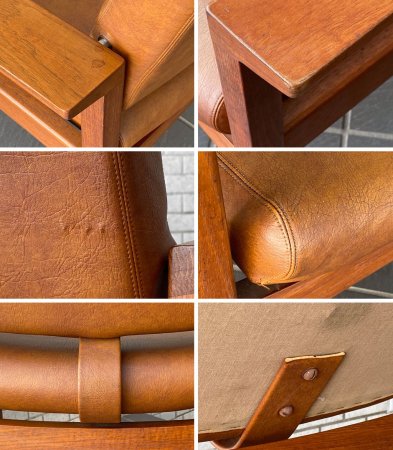 シバストファニチャー SIBAST FURNITURE ラウンジチェア 1Pソファ チーク材 PVCレザー デンマーク ビンテージ 北欧家具 ■