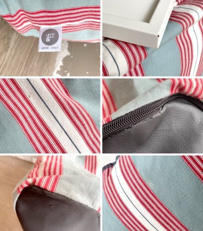 LETTI &Co. クッションテーブル ブルー×レッド ストライプ柄 ビーズクッション GERVASONI イタリア ミニクッション付き ●