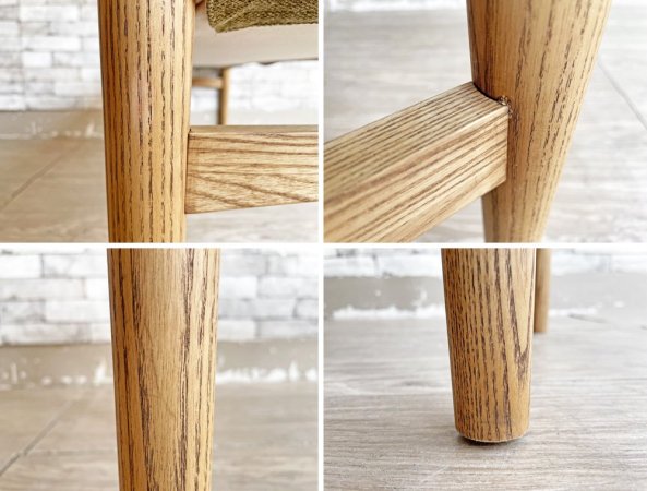 モモナチュラル MOMO Natural ホーン HORN ベンチ タモ無垢材 カバーリング グリーン系ファブリック W110cm 定価¥39,500~ ●