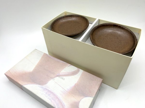 小澤基晴 Motoharu Ozawa ブロンズ釉 カップ&ソーサー C&S 2客セット 箱付 美品 陶芸家 現代作家 ●