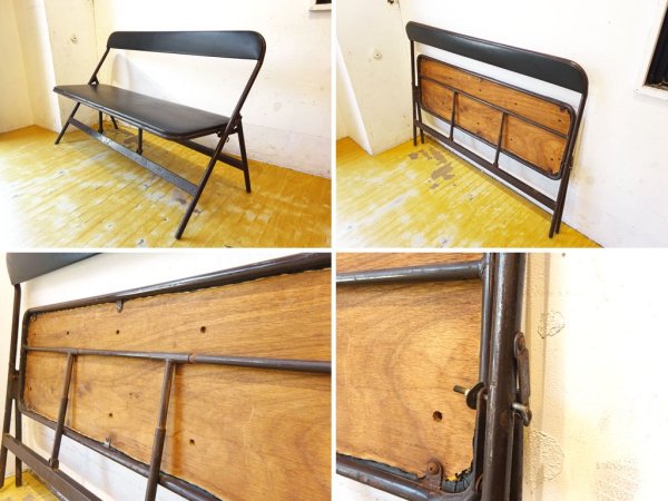 ビンテージ フォールディング 2シーター ベンチチェア 2人掛け BENCH CHAIR PVCレザーxスチールフレーム 折畳 ★