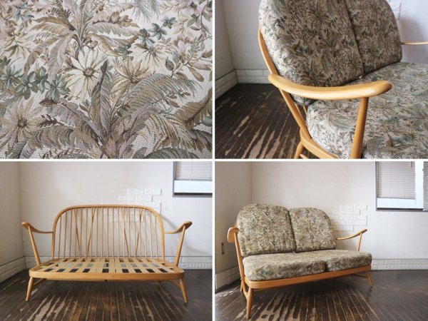 アーコール Ercol ウィンザー ソファ WINDSOR SOFA 2Pソファ ビーチ材 ボタニカル柄 ファブリック UKビンテージ 英国 家具 アンティーク ◎