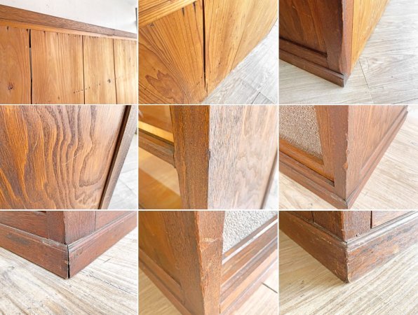 ジャパンビンテージ Japan Vintage 古い木味の重ね棚 水屋箪笥 食器棚 引き戸 ゆらゆらガラス ダイヤガラス ●