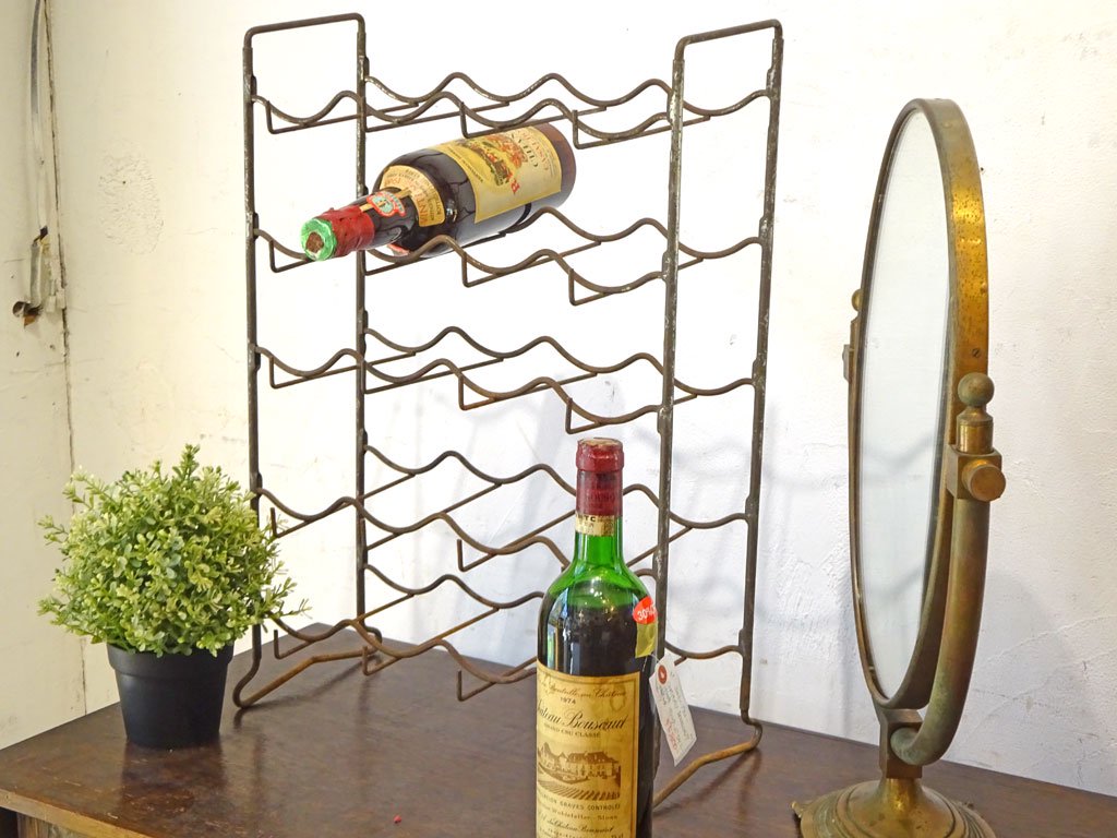 ビンテージ アイアン ワインボトル ラック Vintage Iron Win Bottle rack シャビーシック フランス 古道具 蚤の市 ★