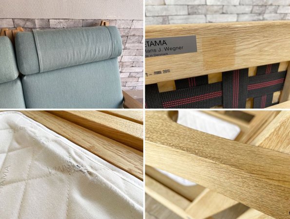 ゲタマ GETAMA GE375 イージーチェア ハイバック 2シーターソファ オーク材フレーム ライトブルー ウール混ファブリック Halk01-150 ハンス・J・ウェグナー 北欧家具 現行品 ●