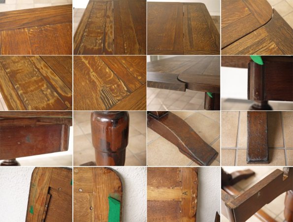 UKアンティーク ドローリーフ ダイニングテーブル オーク材 バルボスレッグ エクステンション 伸長式 英国 ◇