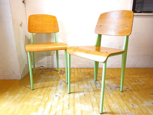 ジャン プルーヴェ Jean Prouve スタンダードチェア Standard chair リプロダクト オーク グリーン B ★