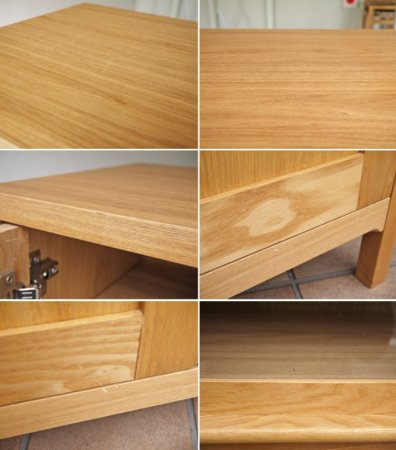 ウニコ unico クラルスミニ CLARUS-mini アッシュ材 カップボード ガラスキャビネット 2ドロワー 幅78cm 廃番 ◇