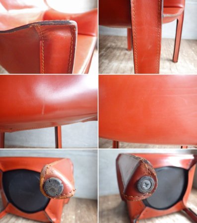 カッシーナ Cassina 413 CAB アームチェア キャブチェア 本革 赤茶 マリオ・ベリーニ イタリア モダンデザイン MoMA 永久展示品 現状品 ♪