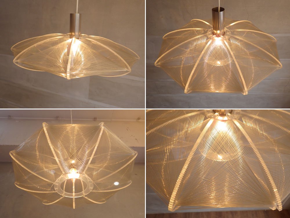 Sompex社 ドイツ ビンテージ ストリングスランプ Strings Lamp ペンダントライト アクリル x テグス 九角形 60's~70's♪
