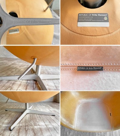 フリッツハンセン Fritz Hansen エッグチェア Egg chair 3346 ナチュラルレザー 本革 アルネヤコブセン Arne Jacobsen 北欧 定価約¥200万- ♪