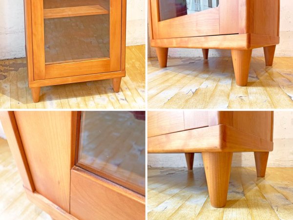 北欧スタイル スリムガラスキャビネット 可動棚2枚 クラフト家具 ナチュラル 1ドア 高さ169cm ★