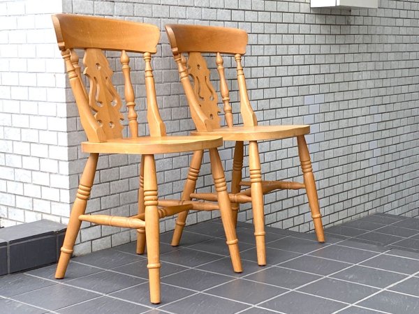 英国カントリースタイル フィドルチェア ダイニングチェア パイン材 カーフ karf 購入 A ■
