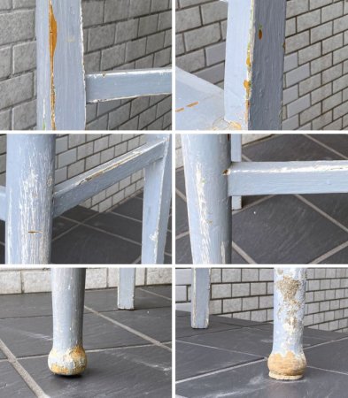 フランスアンティーク France Antique シャビーシック 木製 ダイニングチェア ブルー ペイント 花台 ランプ台 ビンテージ B ■