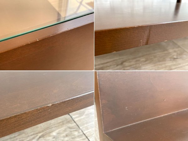 フクラ HUKLA TWG 96 センターテーブル ローテーブル クリアガラス×メープル材 ブラウン ポリウレタン塗装 W120cm 定価¥98,700- 廃番 ●