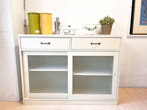 ウニコ unico ユーキューブ U-CUBE キッチンカウンター キャビネット レンジボード 対面 アイボリー チェッカーガラス 廃盤 ★