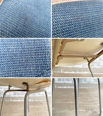 ハーマンミラー Herman Miller サイドシェルチェア 2ndビンテージ FRP製 アプホルスター ライトブルー系 ビンテージ Hベース C&R イームズ ミッドセンチュリー ●