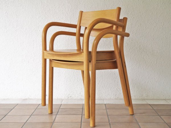 無印良品 MUJI リアルファニチャー REAL FURNITURE オーク材 ダイニングアームチェア スタッキングチェア A ◇