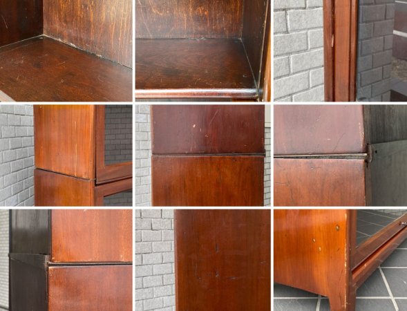 UKビンテージ UK Vintage ブックケース ガラスキャビネット フラップ扉 4段 スタッキング アンティーク 英国家具 ■