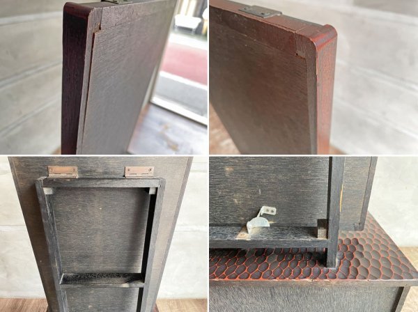 鎌倉彫 鏡台 ドレッサー ミラー 化粧台 漆塗り 牡丹 民芸家具 現状品 ♪