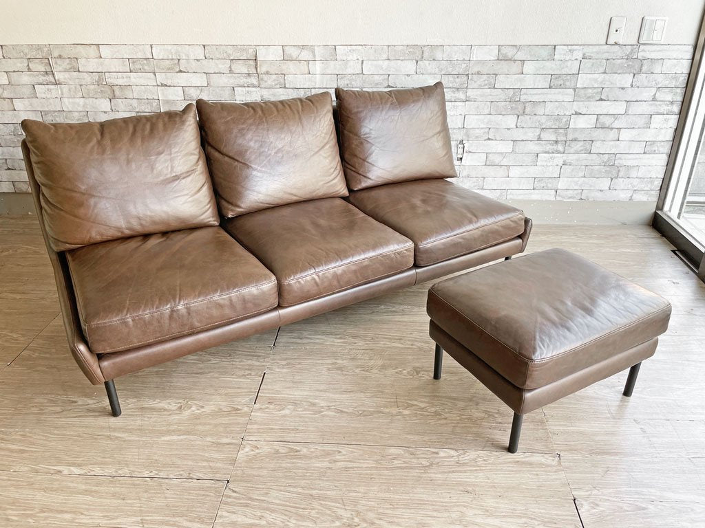 ウニコ unico ホクストン HOXTON オットマン スツール 本革 レザー ダークブラウン アイアン脚 廃番 参考定価¥54,000- ●