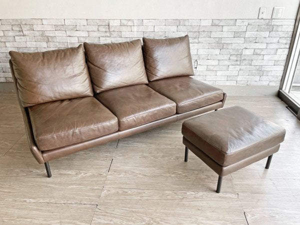 ウニコ unico ホクストン HOXTON レザーソファ 3シーター 本革 ダークブラウン アイアン脚 廃番 参考定価¥237,600- ●