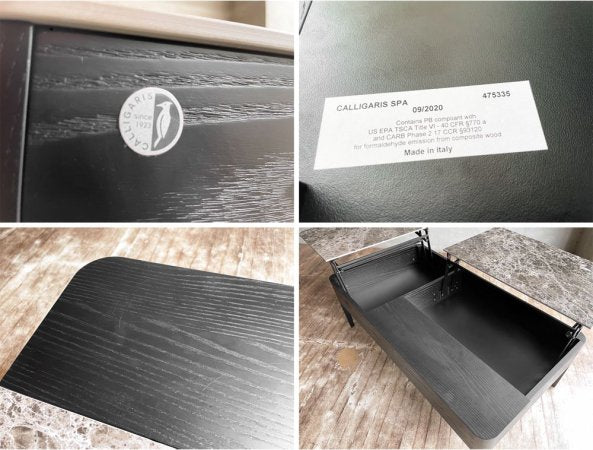 カリガリス Calligaris アラウンド AROUND 昇降式 ローテーブル セラミック天板×ウッドフレーム マーブル柄 大理石調 ブラック イタリアモダン 定価¥243,210- ♪