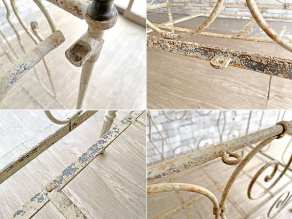 フランスアンティーク French Antique フォールディング ベビーベッド ホワイトペイント シャビーシック アイアン キャスター付き 折り畳み 店舗什器 ●