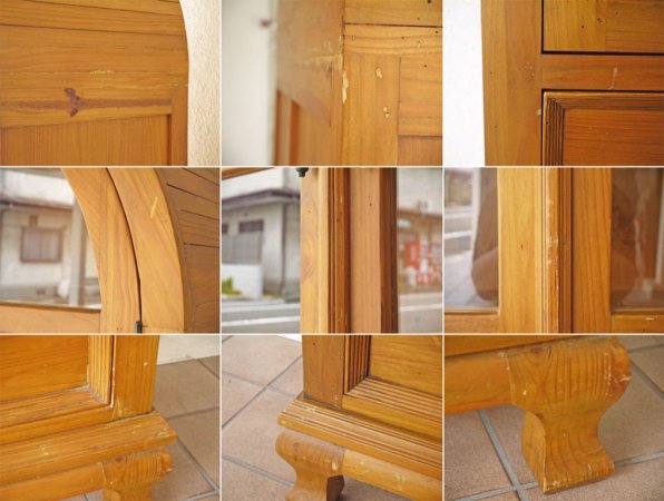 クラフトファニチャー Craft furniture アジアンチーク無垢材 キュリオケース ガラス扉 2ドロワー カップボード キャビネット W89.5cm ◇