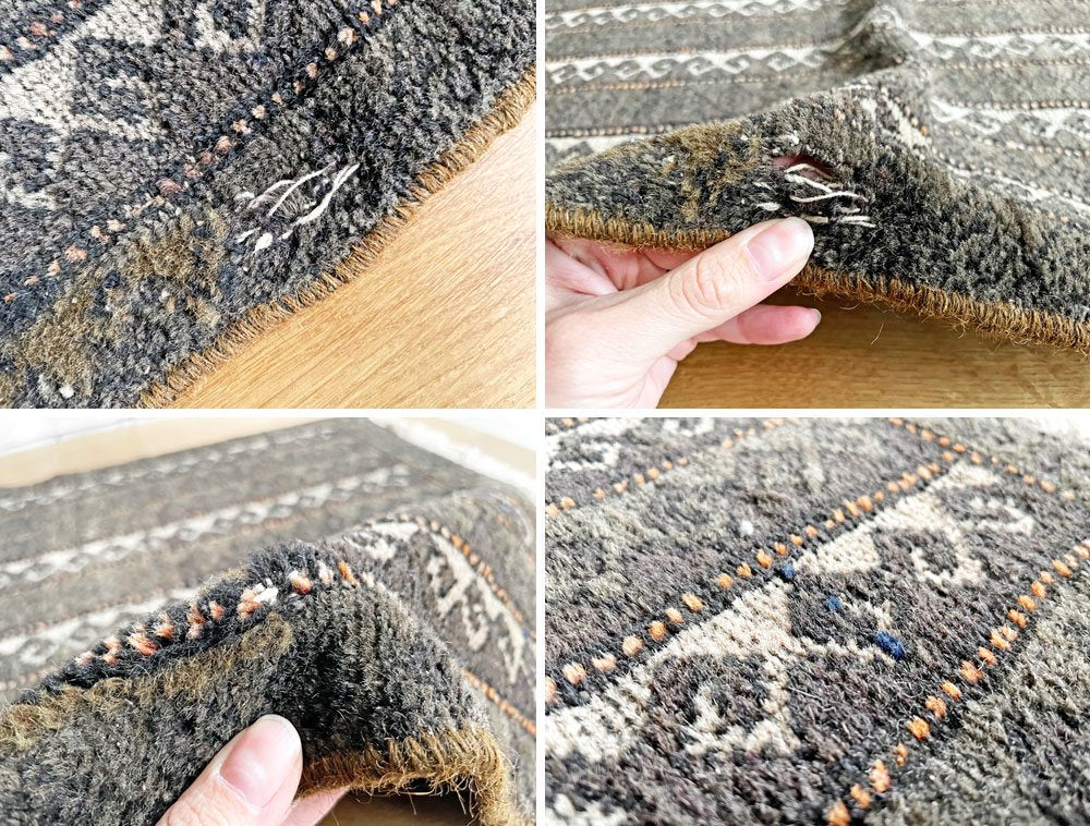 【13】ビンテージ Vintage トライバルラグ バルーチ Bharuch ラグ 絨毯 105×62cm グリーン系 イラン アフガニスタン 手織り E ●