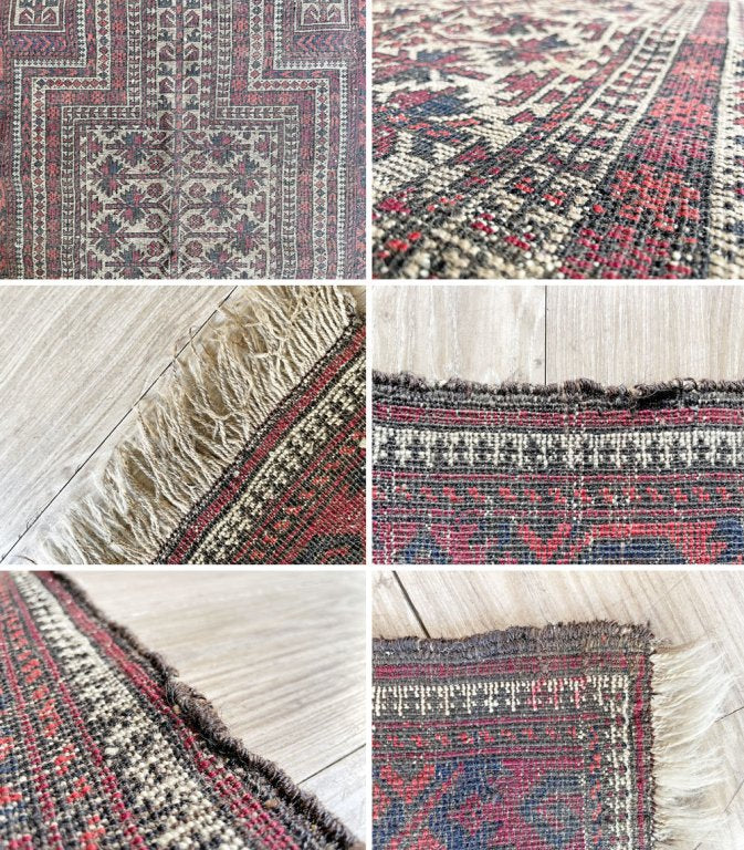 【19】ビンテージ Vintage トライバルラグ バルーチ Bharuch ラグ 絨毯 170×98cm ブラウン×ネイビー系 ポプラ柄 ナマーズリク イラン アフガニスタン 手織り K ●