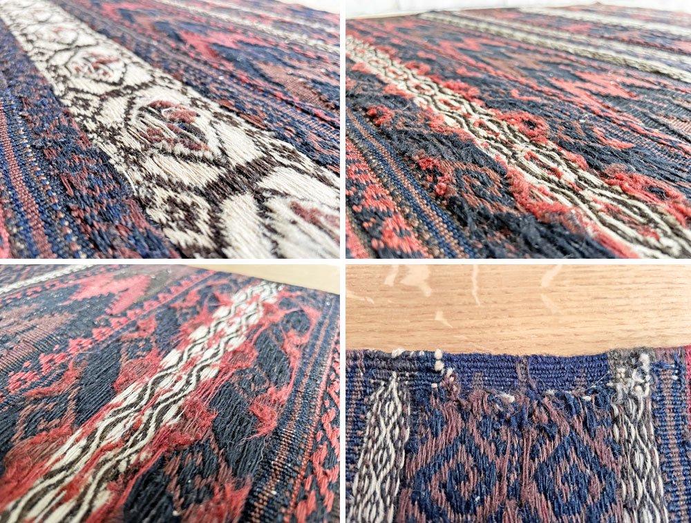 【23】ビンテージ Vintage オールドキリム ラグ 絨毯 103×64cm ブラウン系 ジグザグ柄 中近東 トルコ 手織り B ●