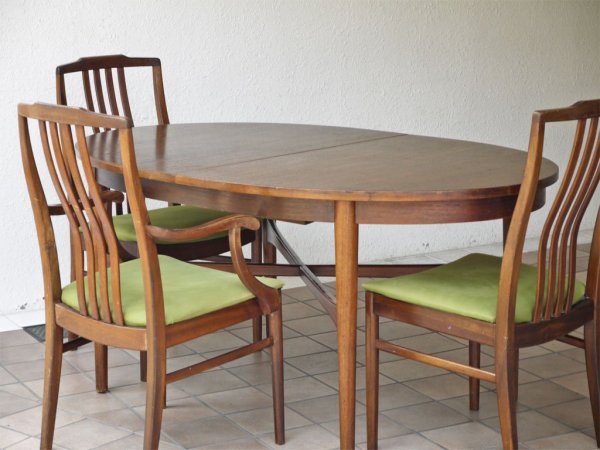 UKビンテージ UK vintage マホガニー材 ハイバックチェア ダイニングチェア グリーン ファブリック 英国 アンティーク A ◇